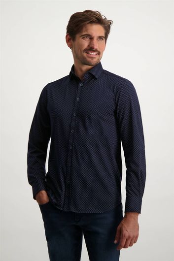 State of Art casual overhemd wijde fit donkerblauw geprint katoen