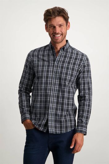 State of Art casual overhemd donkerblauw geruit met button down boord