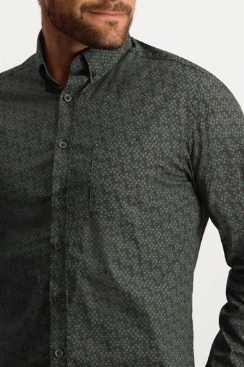 State of Art casual overhemd wijde fit groen geprint katoen
