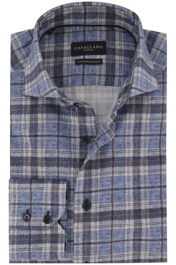 Cavallaro business overhemd slim fit Edilio blauw geruit katoen