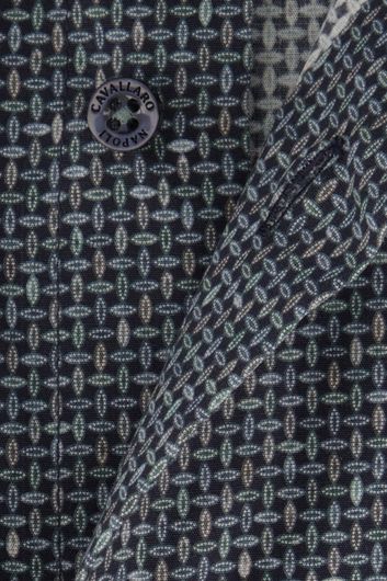 Cavallaro overhemd mouwlengte 7 slim fit donkerblauw geprint katoen