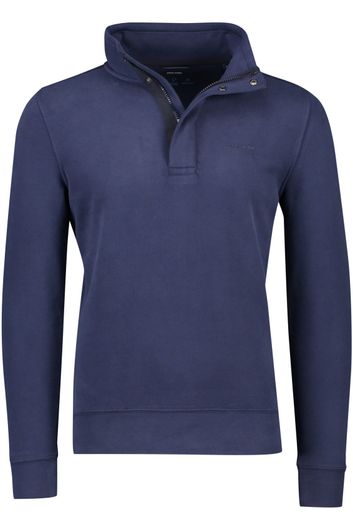 Pierre Cardin sweater opstaande kraag blauw effen katoen