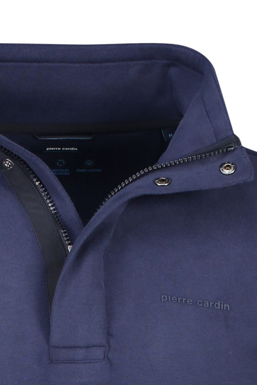 Pierre Cardin sweater blauw effen katoen opstaande kraag 