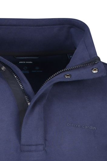 sweater Pierre Cardin blauw effen katoen opstaande kraag 
