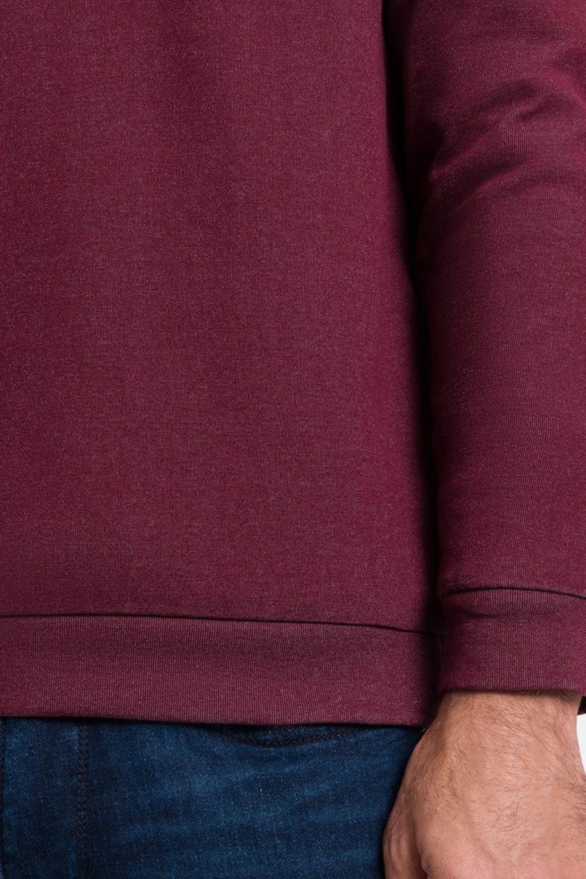 Pierre Cardin sweater bordeaux effen katoen opstaande kraag 