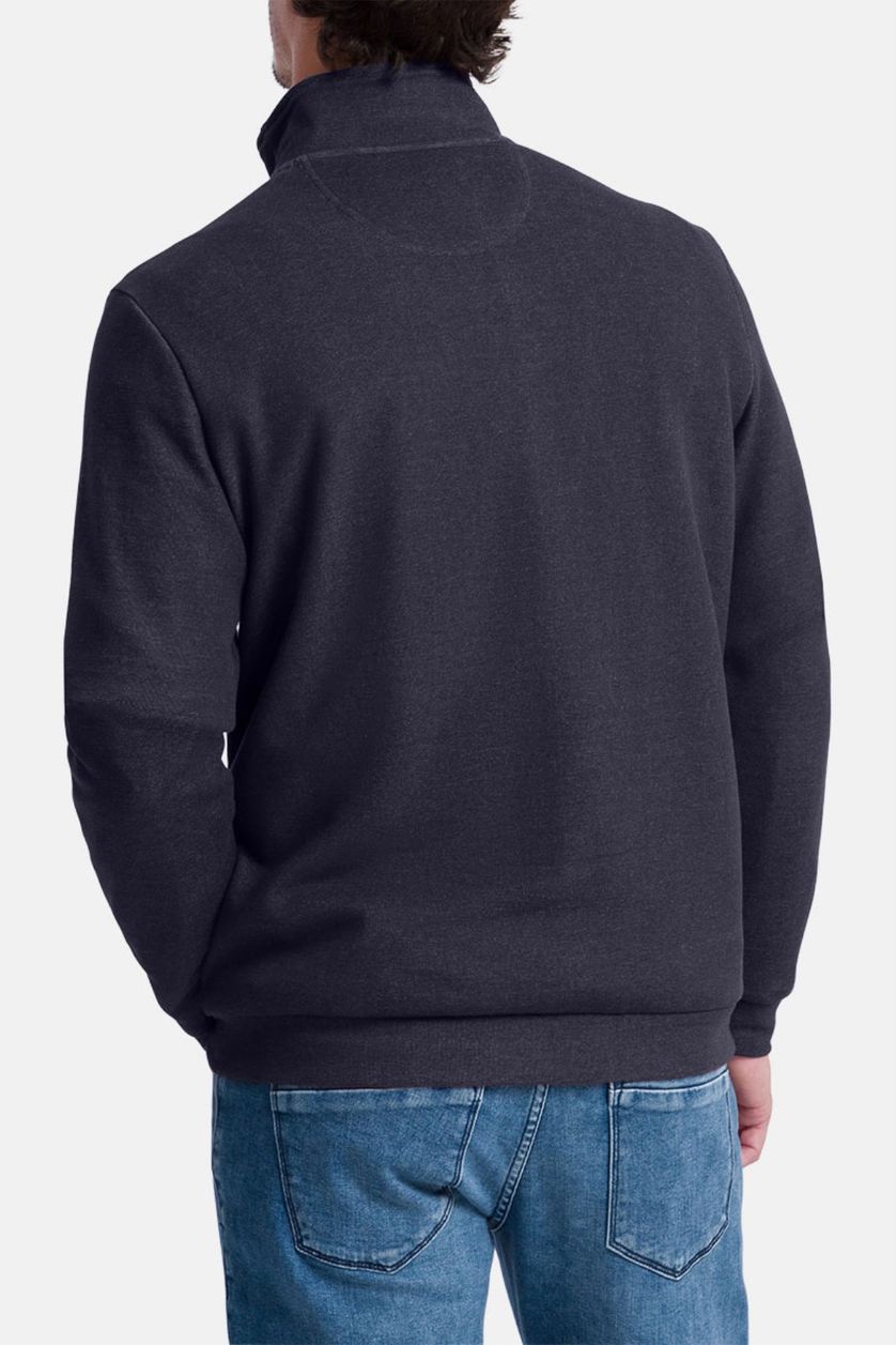 Pierre Cardin sweater donkerblauw effen katoen opstaande kraag 
