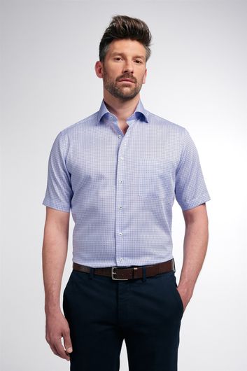 Eterna overhemd korte mouw Modern Fit normale fit blauw geprint katoen