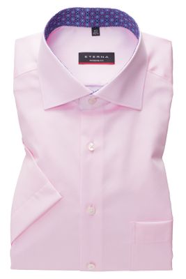 Eterna Eterna overhemd korte mouw Modern Fit normale fit roze effen katoen