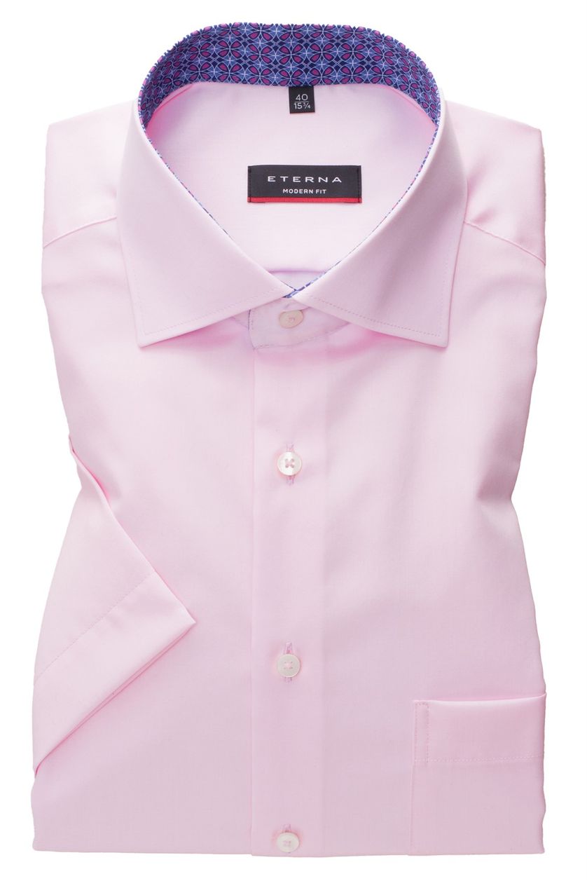 Eterna overhemd korte mouw Modern Fit roze effen katoen normale fit