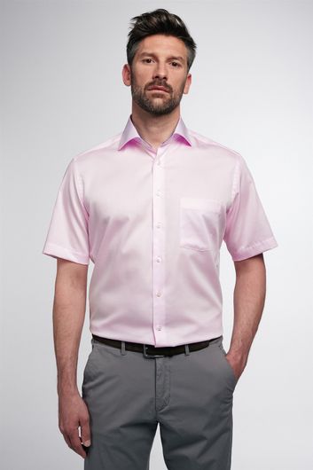 Eterna overhemd korte mouw Modern Fit normale fit roze effen katoen