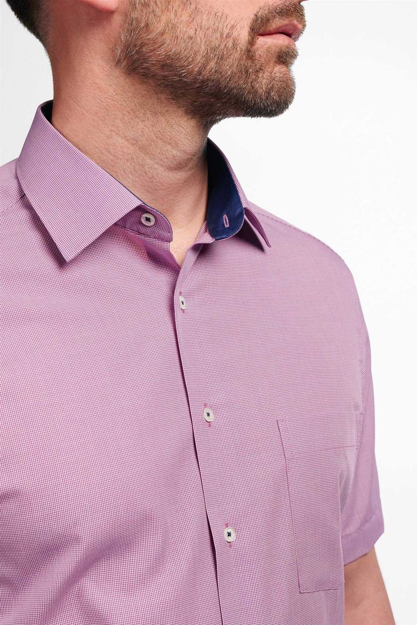 Eterna overhemd korte mouw Modern Fit roze borstzak