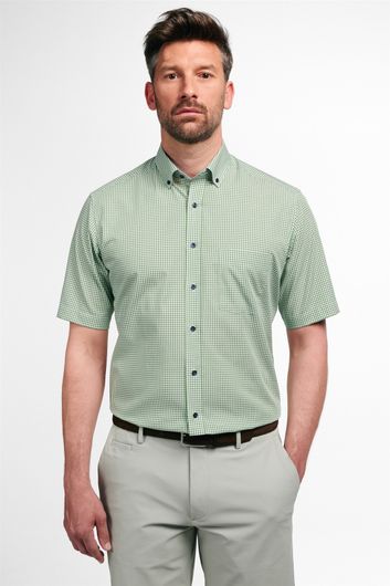 Eterna overhemd korte mouw Modern Fit normale fit groen geruit katoen