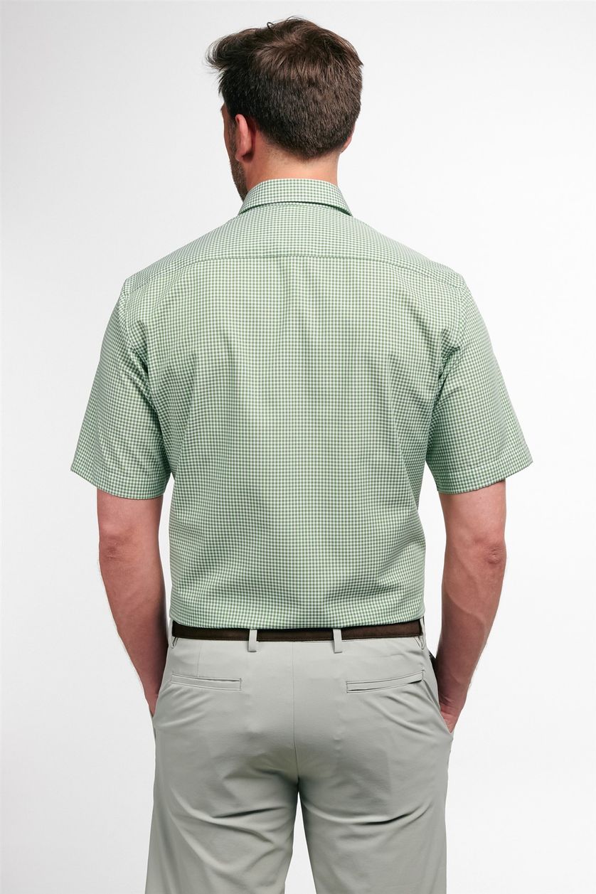 Eterna overhemd korte mouw Modern Fit groen geruit katoen normale fit