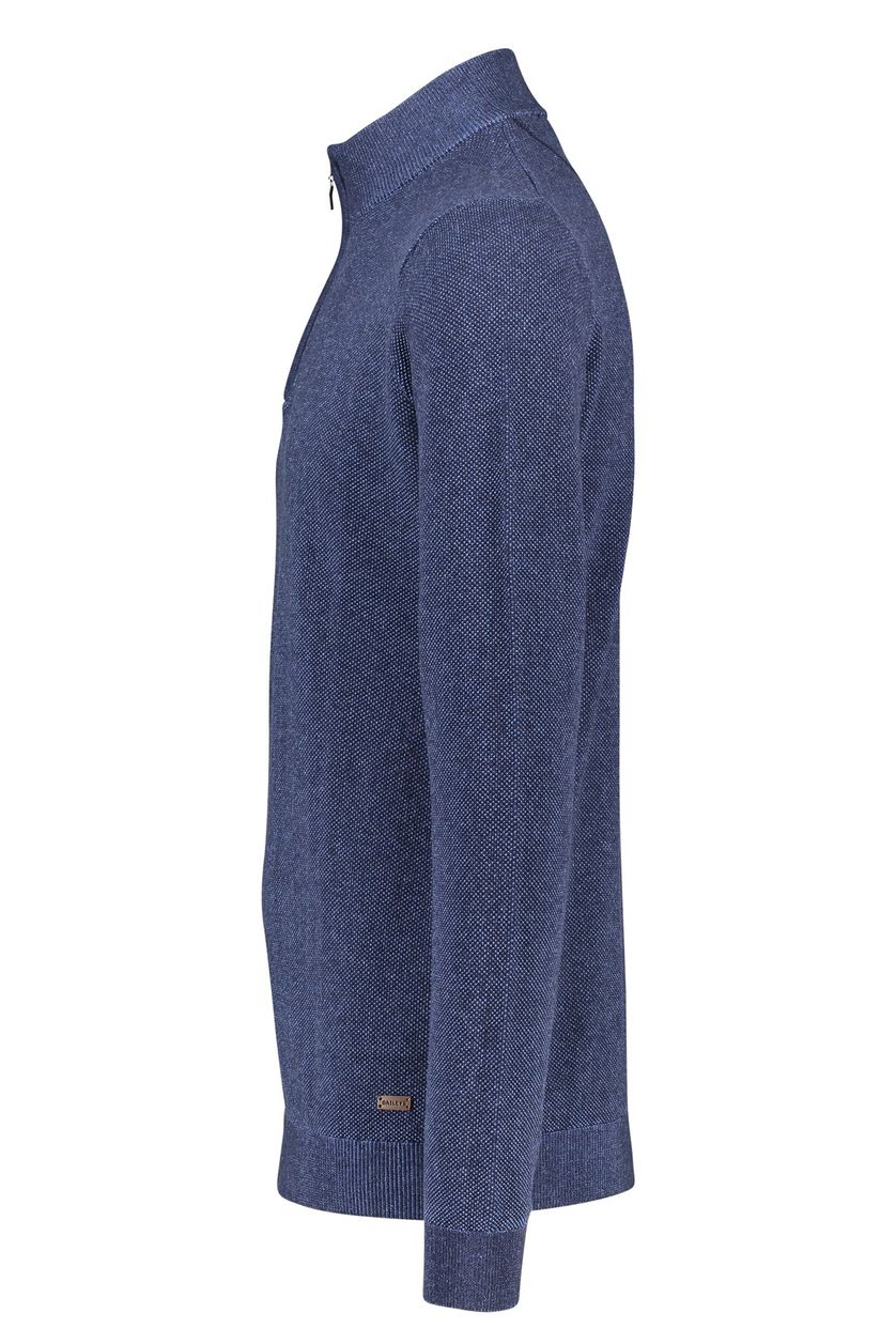 Baileys trui extra lange mouwlengte blauw effen katoen opstaande kraag 