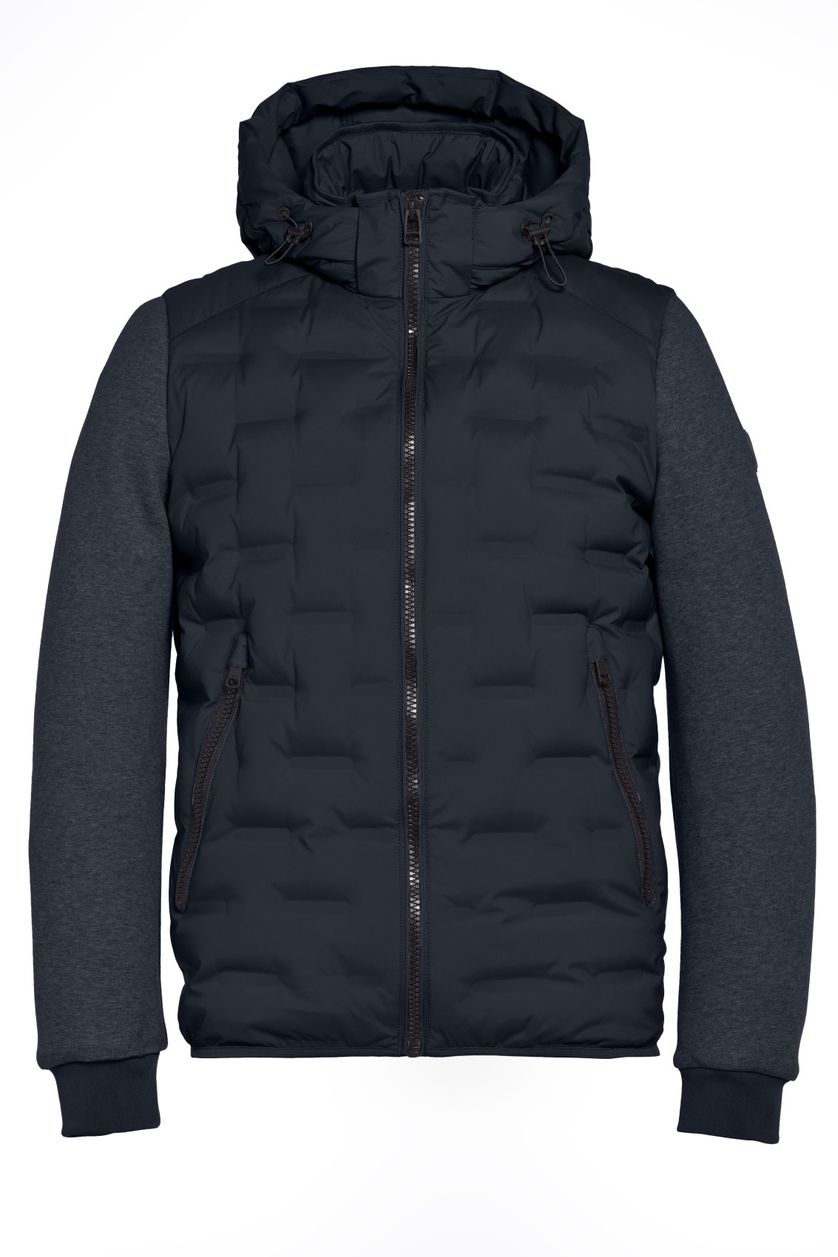 Reset winterjas donkerblauw rits normale fit afneembare capuchon