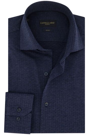 business overhemd Cavallaro donkerblauw geprint katoen slim fit 