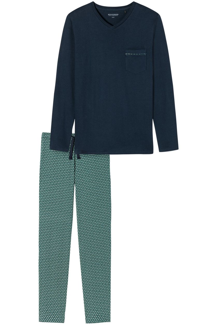 Schiesser pyjama geprint 100% katoen donkerblauw 
