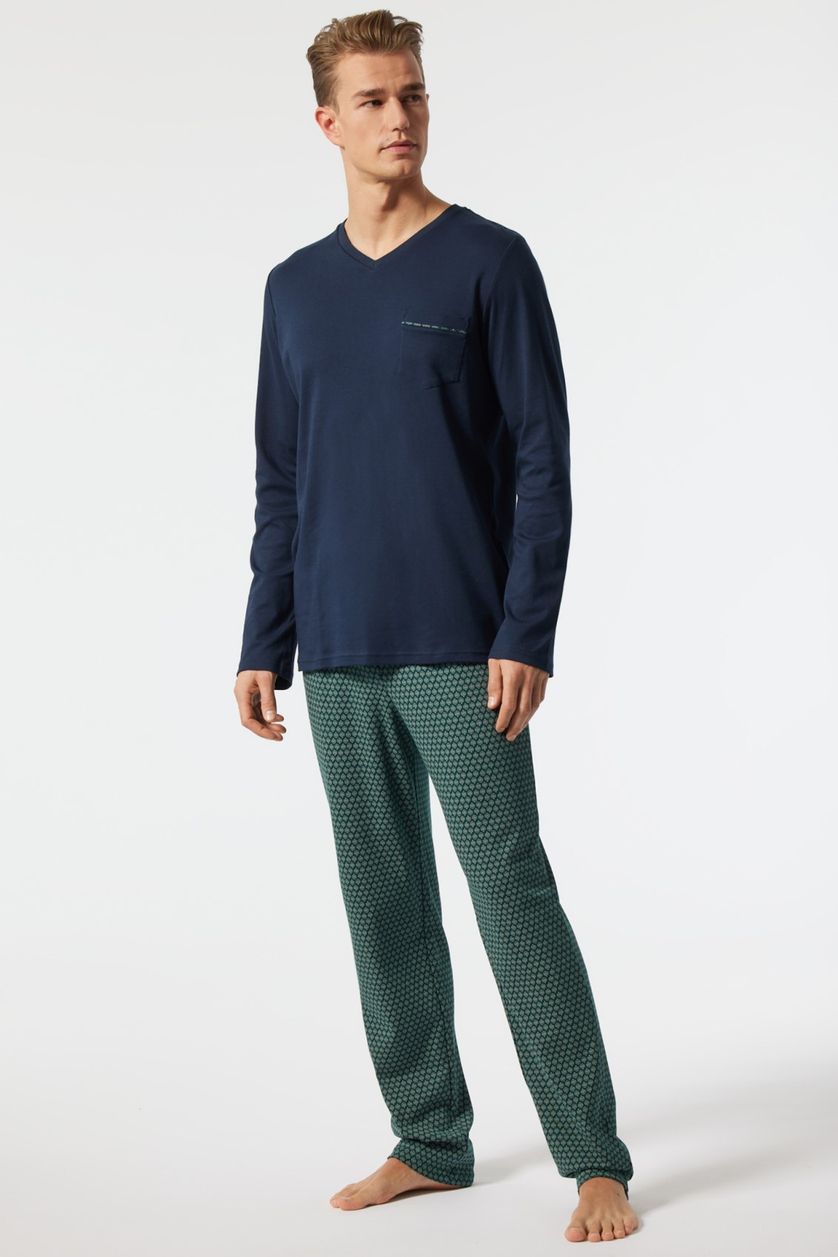 Schiesser pyjama geprint 100% katoen donkerblauw 