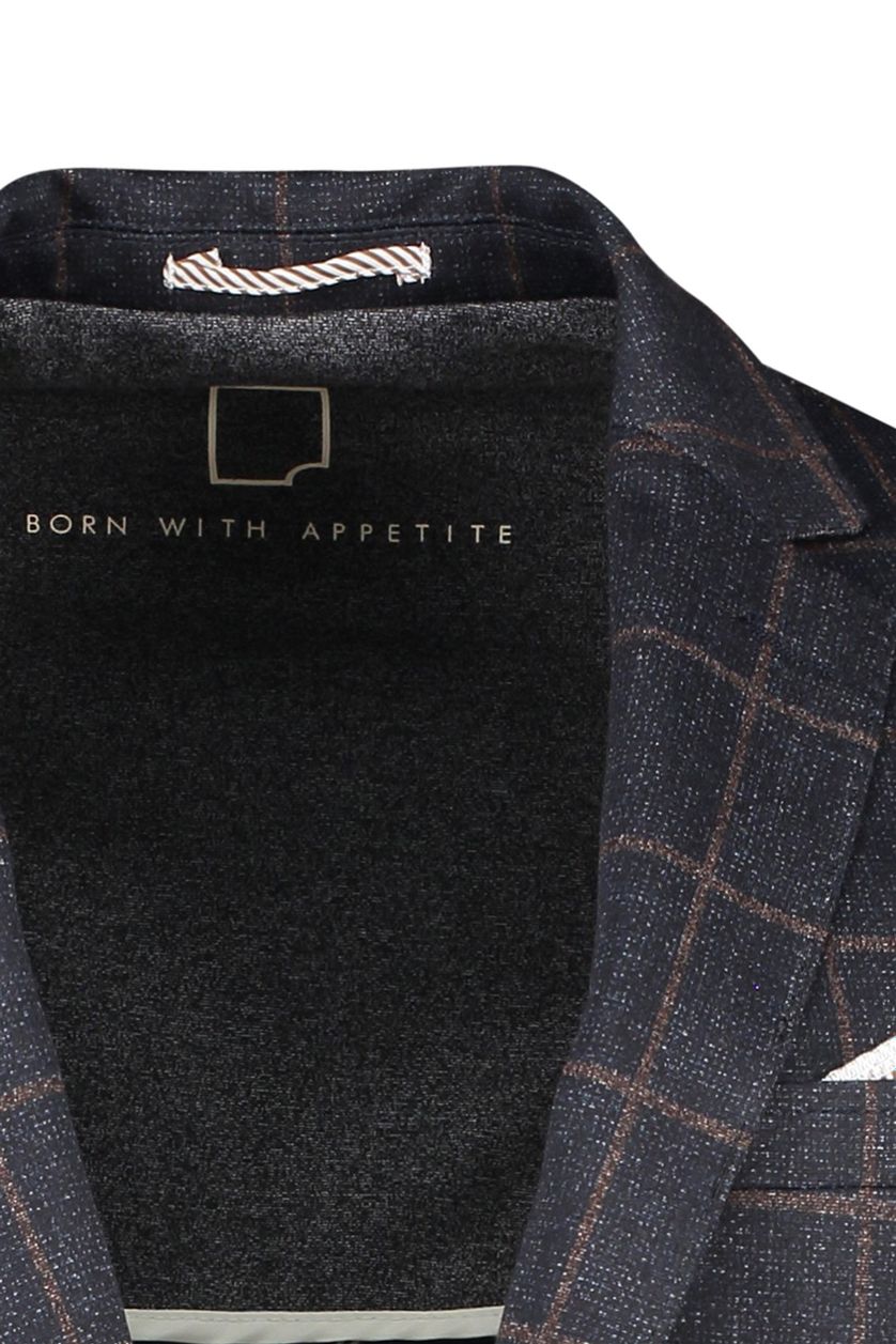 Born With Appetite colbert slim fit donkerblauw ruit patroon