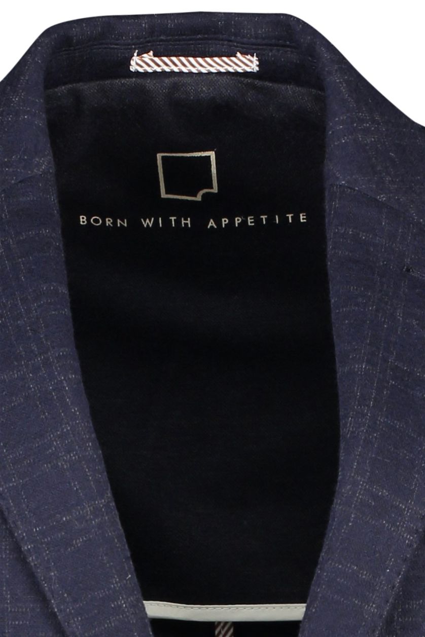 Born With Appetite colbert wol slim fit donkerblauw geruit