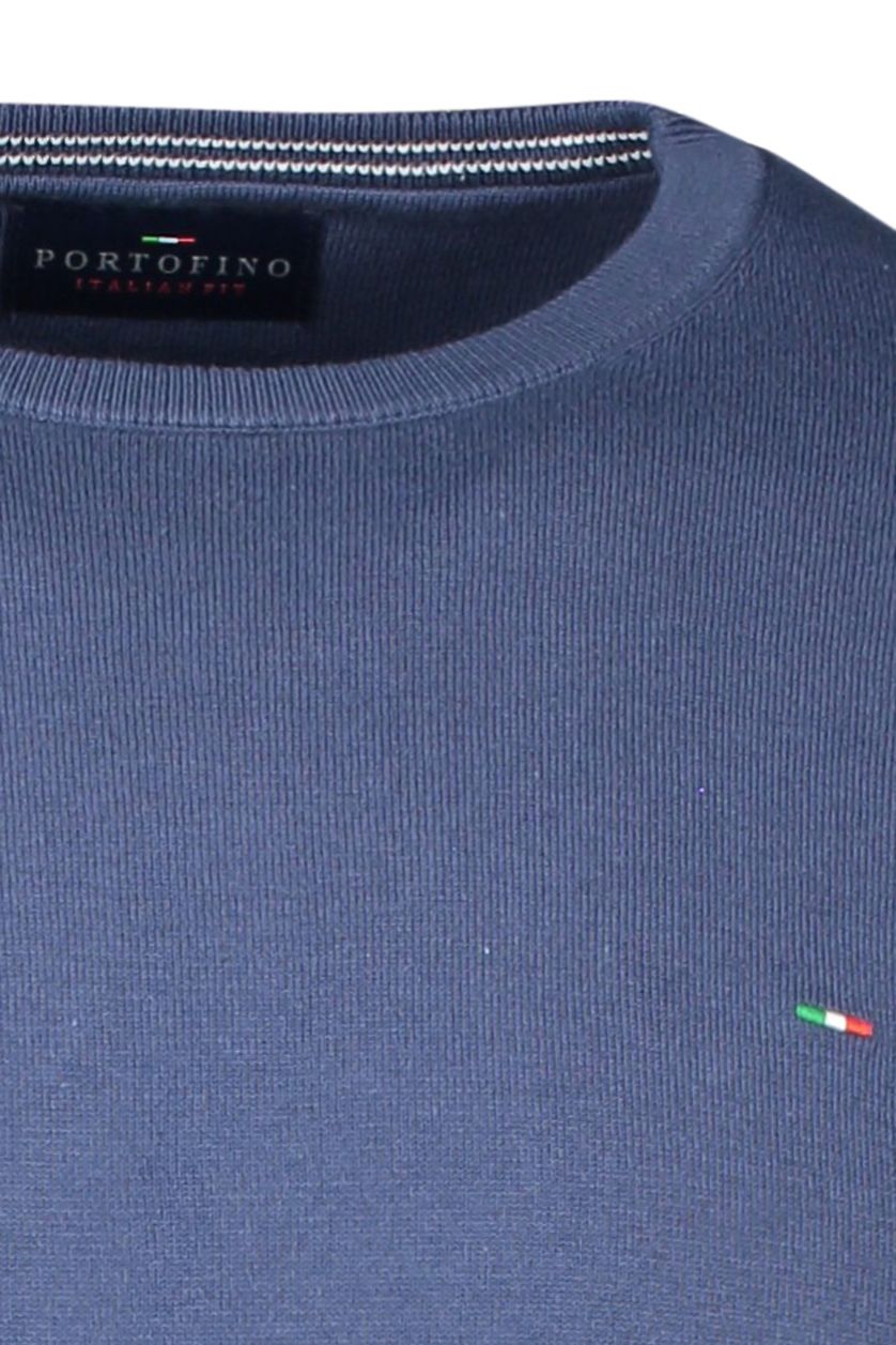 Portofino trui donkerblauw effen katoen ronde hals 