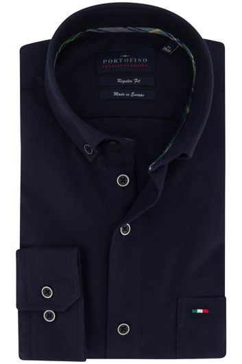 Portofino casual overhemd normale fit donkerblauw effen100% katoen