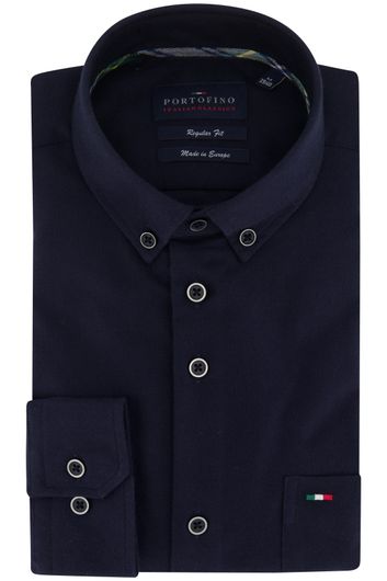 Portofino casual overhemd normale fit donkerblauw effen100% katoen