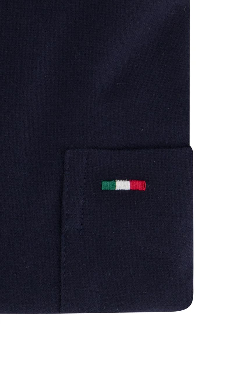 Portofino overhemd donkerblauw effen katoen normale fit met logo