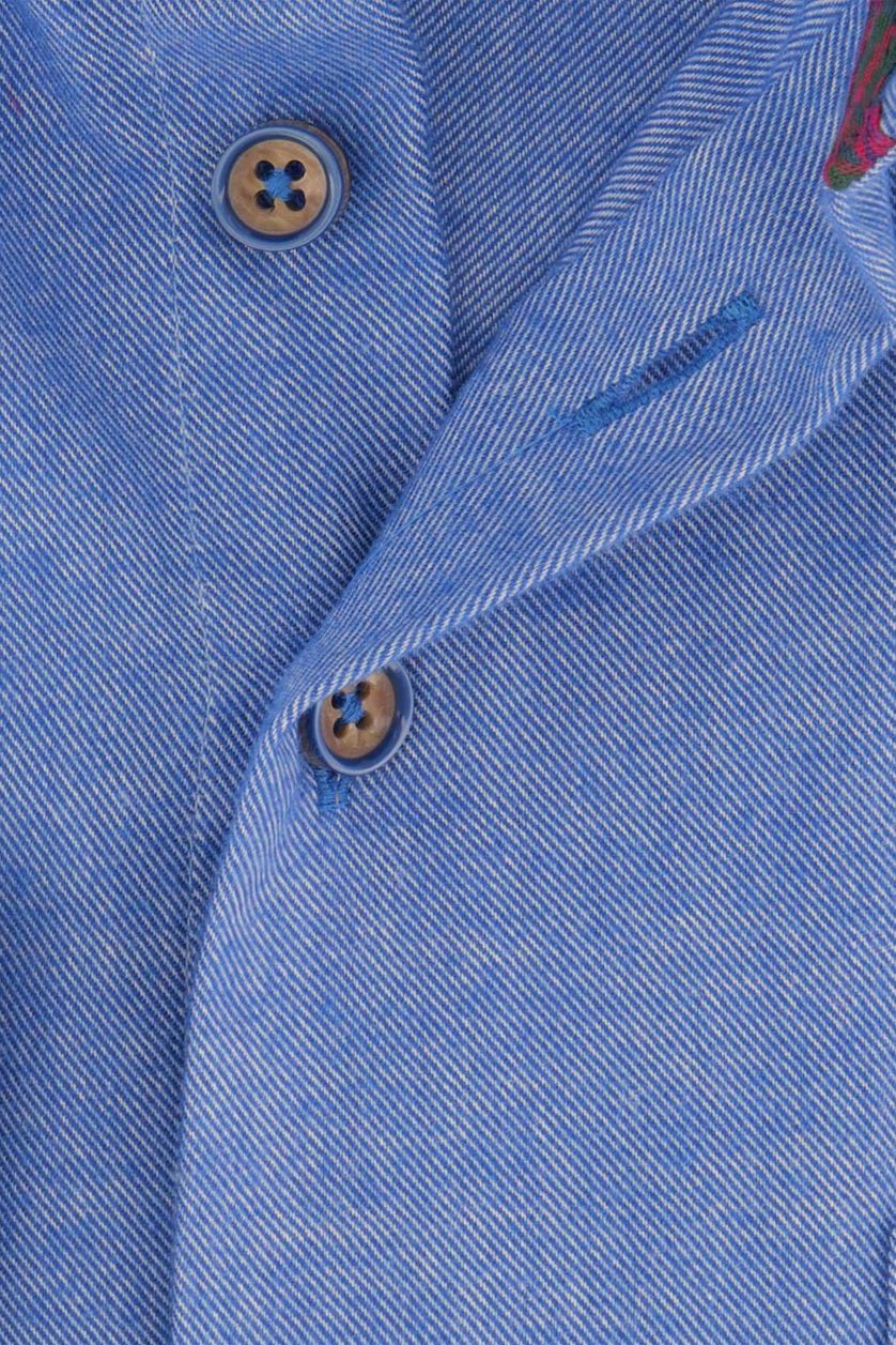 Portofino casual overhemd blauw effen katoen normale fit met borstzak