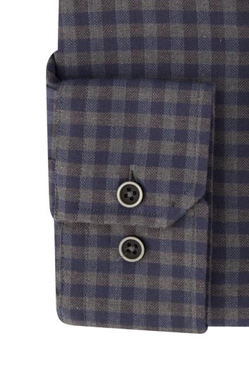Portofino casual overhemd wijde fit donkerblauw grijs geruit katoen