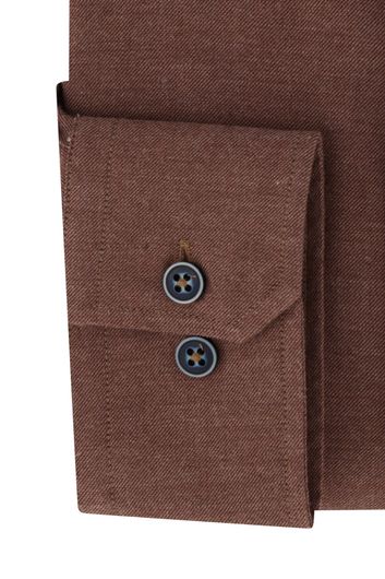 Portofino casual overhemd normale fit bruin effen katoen