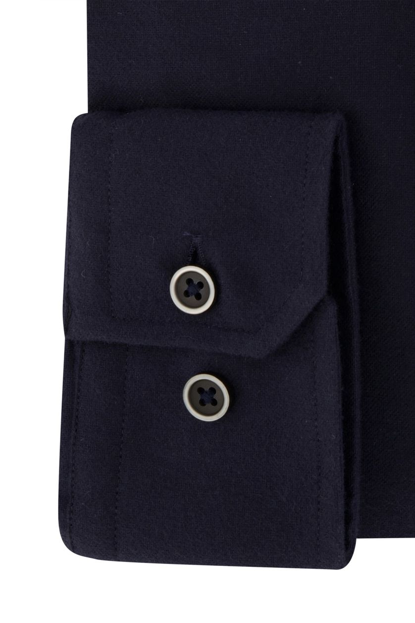 Portofino casual overhemd mouwlengte 7 donkerblauw effen katoen normale fit