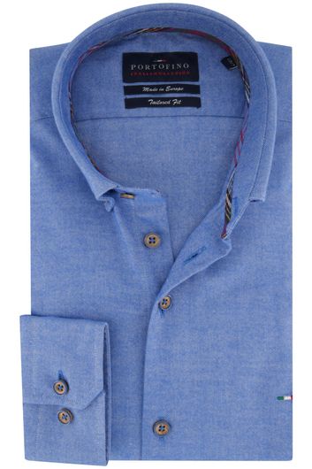 casual overhemd mouwlengte 7 Portofino blauw effen katoen normale fit 
