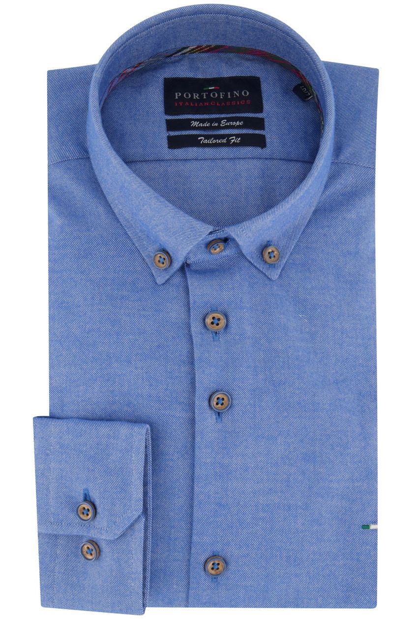 Portofino casual overhemd mouwlengte 7 blauw effen katoen normale fit