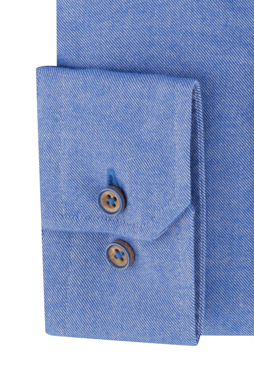 Portofino casual overhemd mouwlengte 7 blauw effen katoen normale fit