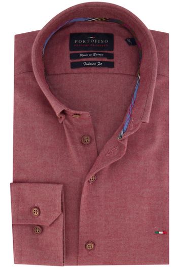 casual overhemd mouwlengte 7 Portofino rood effen katoen normale fit 