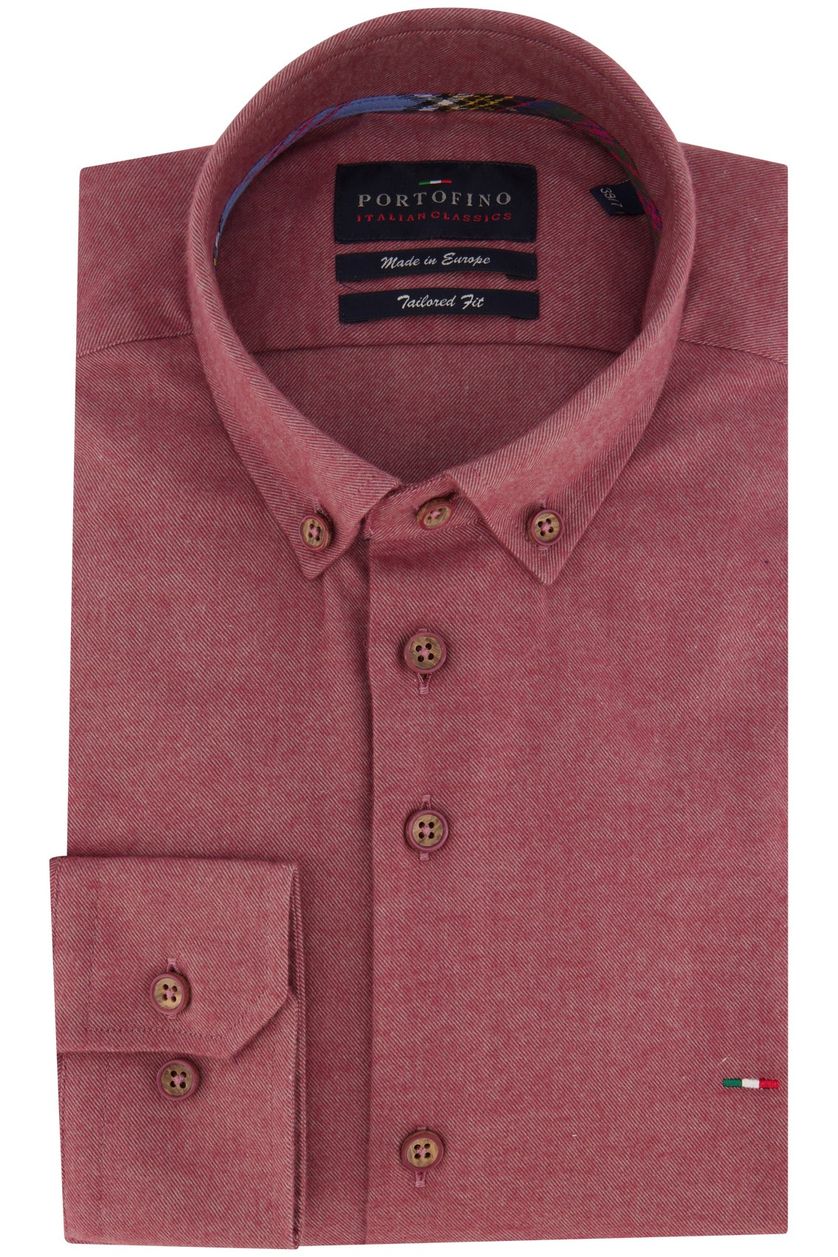 Portofino casual overhemd mouwlengte 7 rood effen katoen normale fit