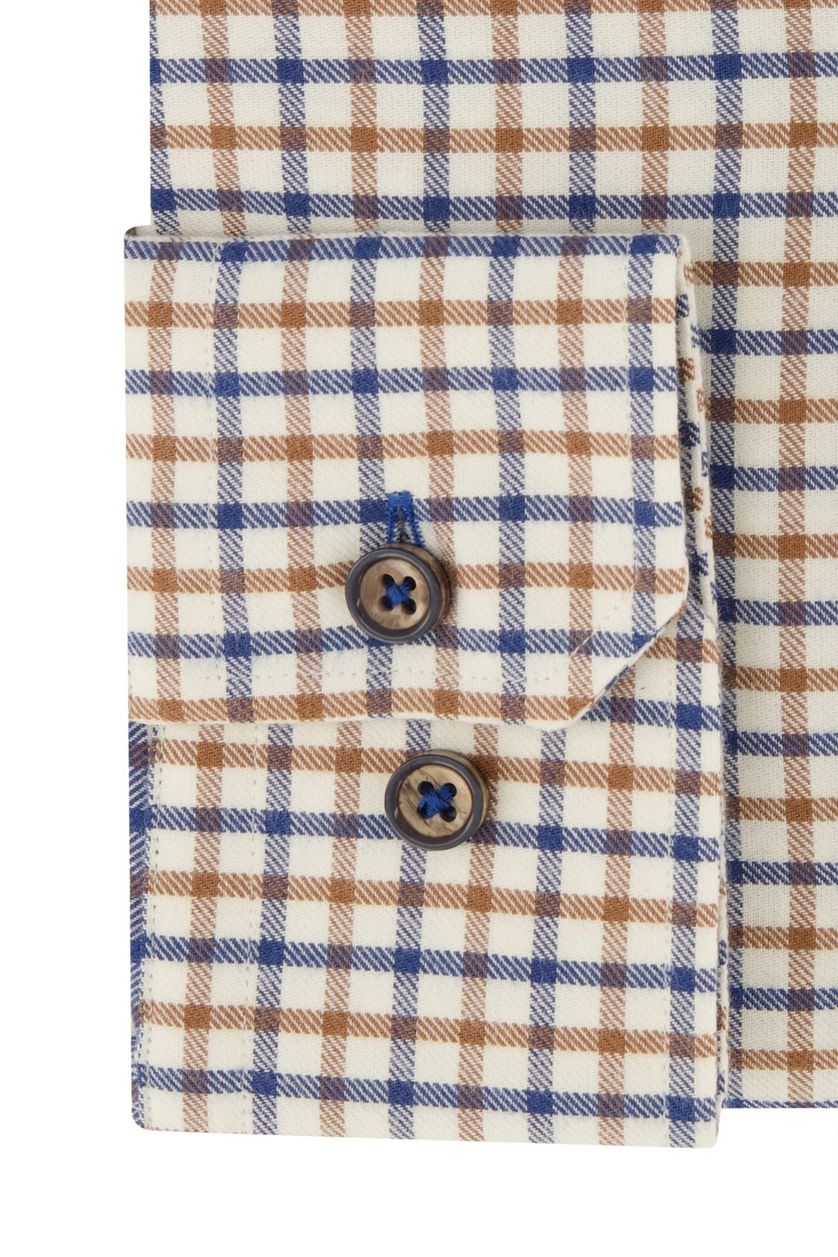 Portofino casual overhemd mouwlengte 7 blauw geruit katoen normale fit
