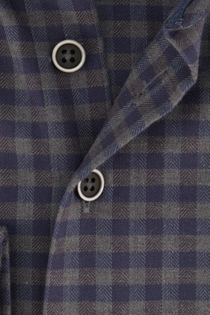 Portofino casual overhemd mouwlengte 7 donkerblauw geruit katoen normale fit
