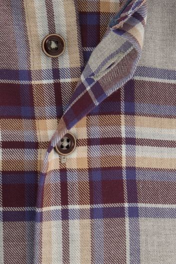 Portofino casual overhemd mouwlengte 7 normale fit grijs geruit katoen