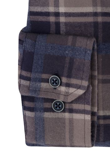 casual overhemd mouwlengte 7 Portofino bruin geruit katoen normale fit 