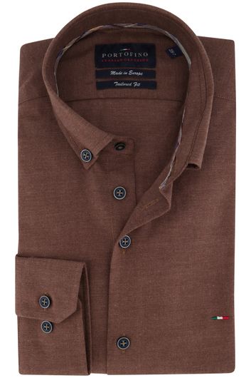 Portofino casual overhemd mouwlengte 7 normale fit bruin effen katoen