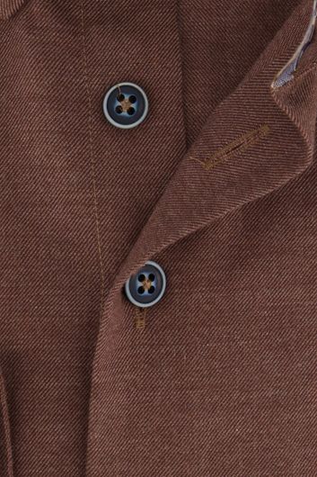 casual overhemd mouwlengte 7 Portofino bruin effen katoen normale fit 