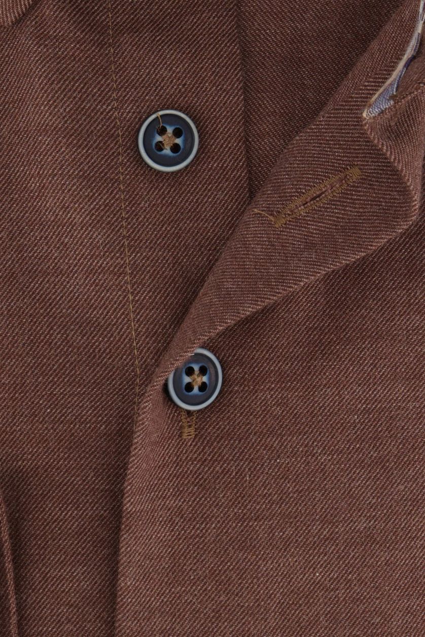 Portofino casual overhemd mouwlengte 7 bruin effen katoen normale fit