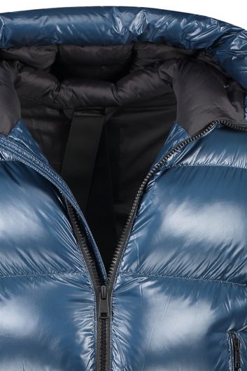 Kort model Reset winterjas blauw uni rits normale fit openstaande kraag 