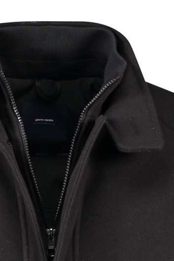 Pierre Cardin winterjas zwart effen rits + knoop normale fit 