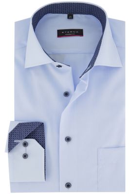Eterna Eterna business overhemd Modern Fit lichtblauw effen katoen normale fit contrast knopen