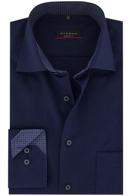Eterna Eterna business overhemd Modern Fit normale fit donkerblauw effen katoen contrast boord