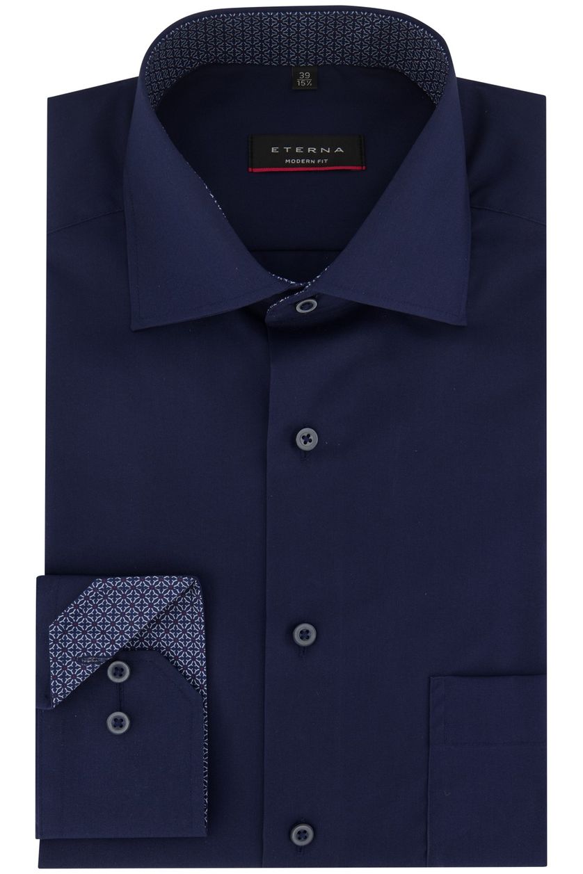 Eterna business overhemd strijkvrij Modern Fit donkerblauw effen katoen normale fit