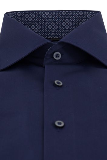 Eterna business overhemd Modern Fit normale fit donkerblauw effen katoen contrast boord